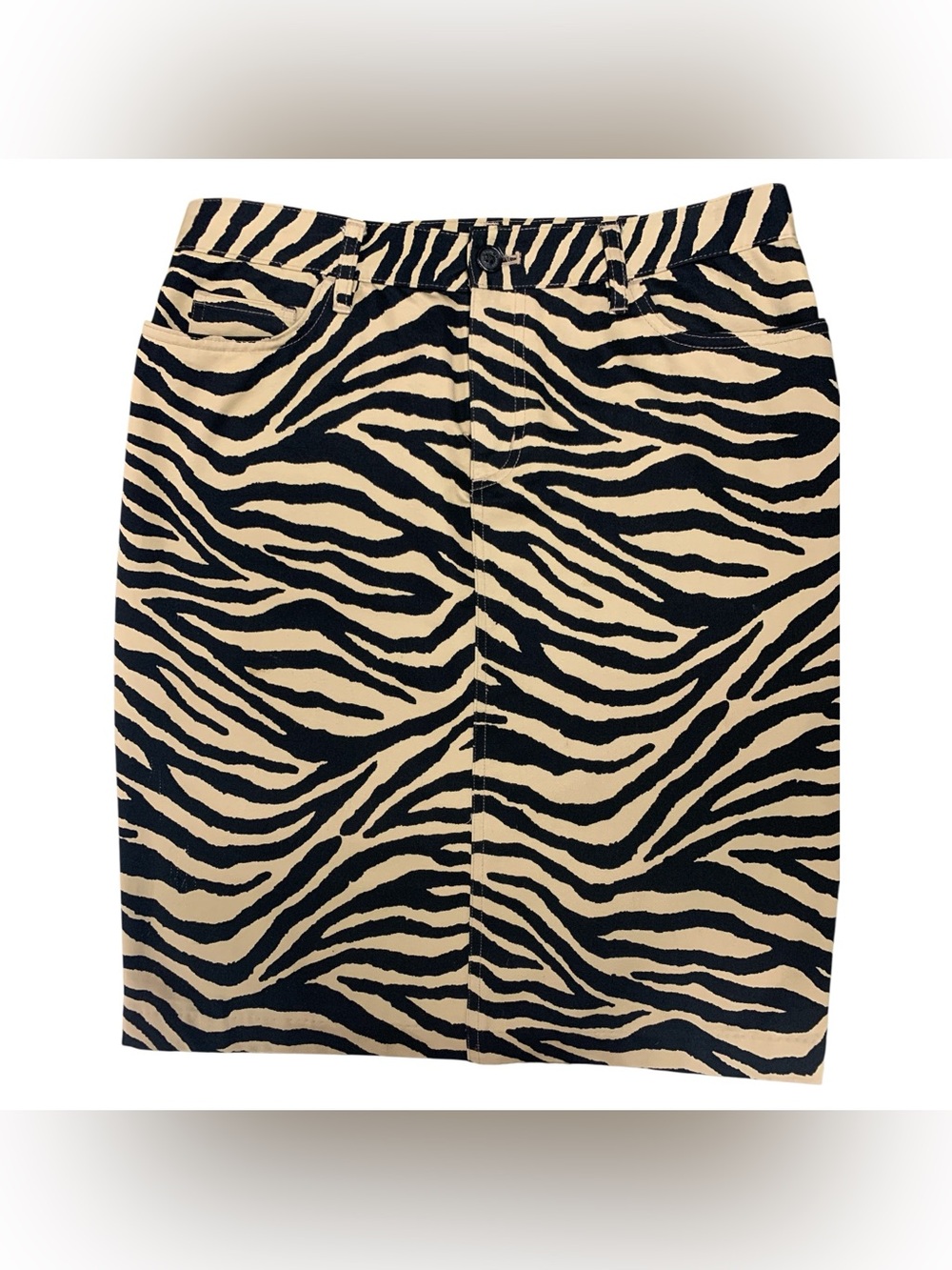 Ralph Lauren Black and Beige Zebra-Print Pencil Skirt Size S